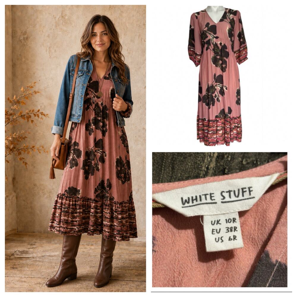 Pink Boho Cottagecore Maxi Dress Sz S Romantic English Garden Floral Feminine